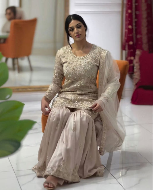 Adorable Pure Georgette With Sequence Work Gharara Suit With Dupatta